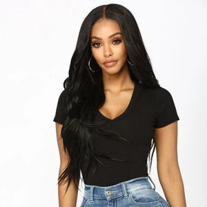 Black V Neck Short Sleeve Bodysuit